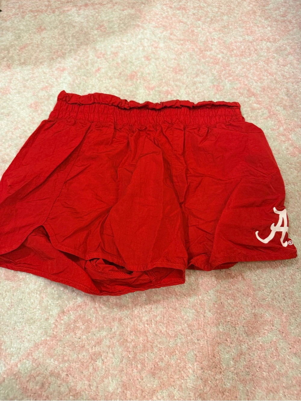 Red Women's Elastic Waist Shorts with Alabama Script Logo